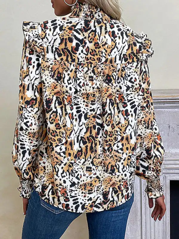 New fashion women’s leopard print long-sleeved shirt Classic Short Sleeve Tunic