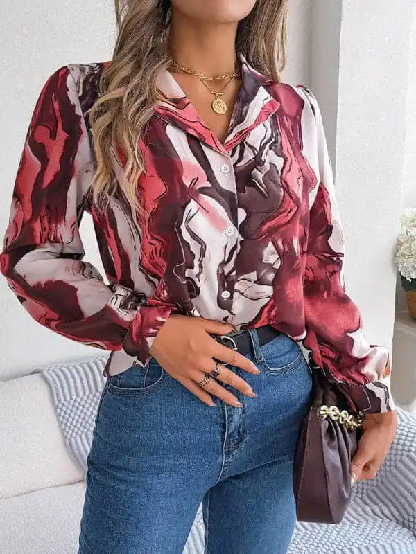 New women’s casual color contrast striped suit collar long-sleeved shirt Trendy Summer Short Sleeve