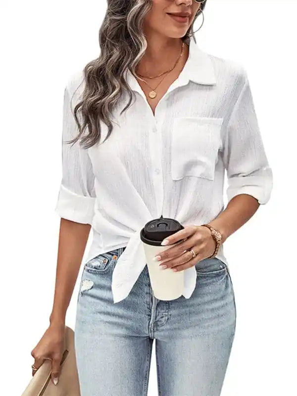 New women’s solid color long-sleeved white shirt Elegant Off-Shoulder Short Shirt