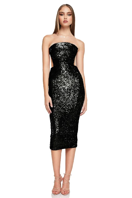 NOOKIE Lumiere Midi Dress (Black) - RRP $349 Fashionable Skater Midi Dress