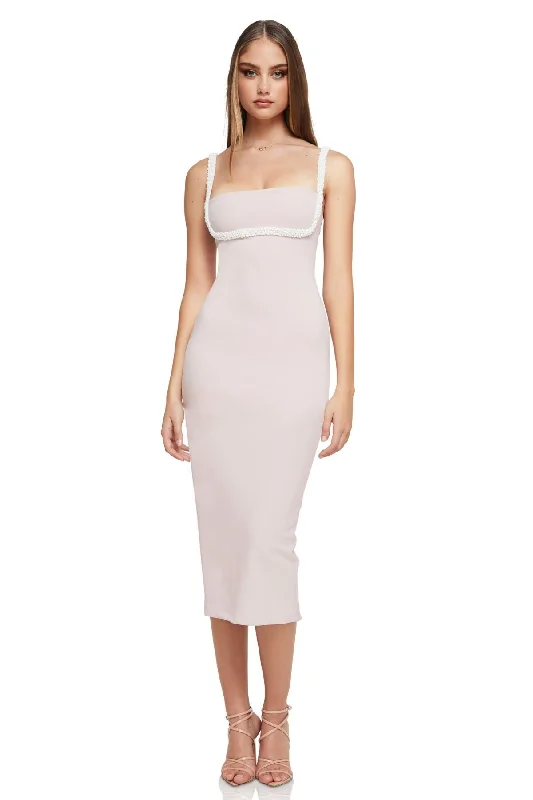NOOKIE Nouveau Midi Dress (Nude) - RRP $349 Comfortable Ruched Midi Dress