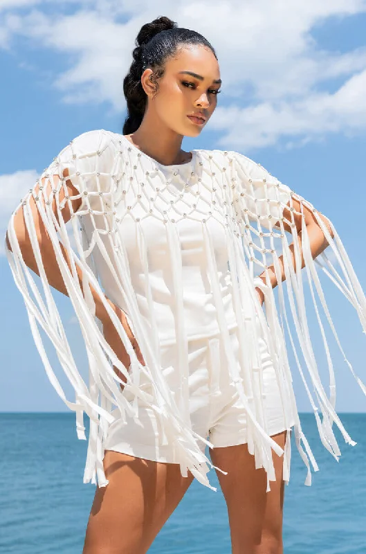 OFF THE TABLE FRINGE DETAIL T SHIRT Relaxed Fit Short Sleeve Top