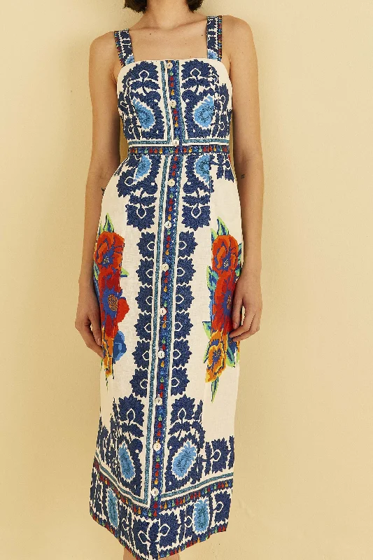 Off-White Flower Tapestry Midi Dress