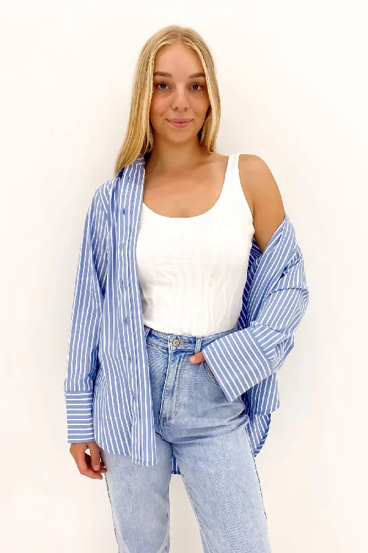 Olsen Stripe Shirt Stripe Cozy Plain Short Sleeve
