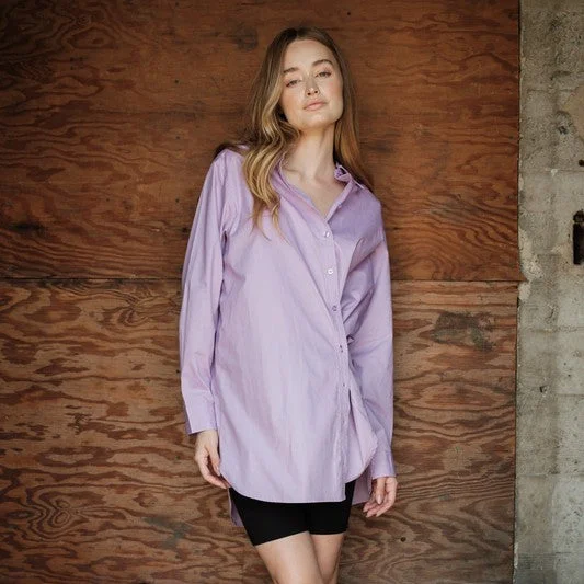 Over Shirt (Lavender) Elegant Off-Shoulder Short Shirt