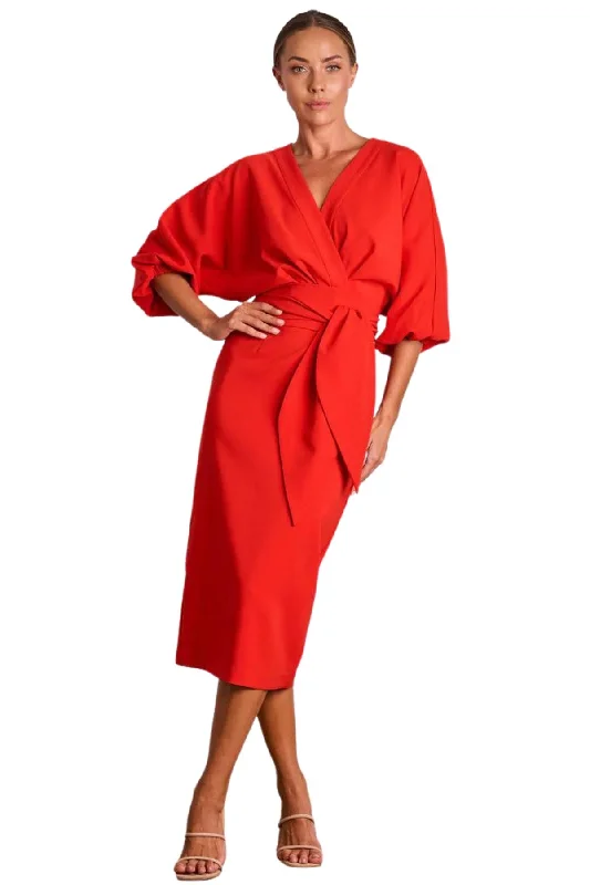 PASDUCHAS Emerson Drape Midi Dress (Red) - RRP $330 Cozy T-shirt Midi Dress