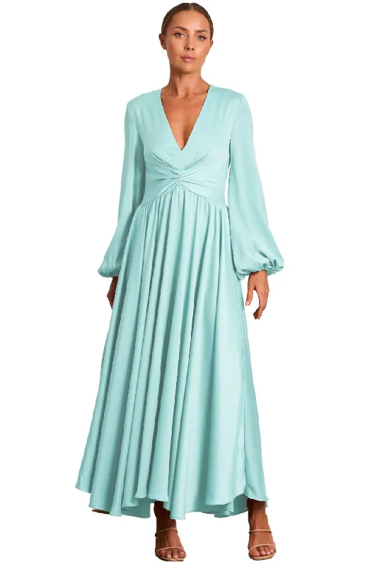 PASDUCHAS Lucia Sleeve Midi Dress (Sea Mist) - RRP $380 Trendy Mock Neck Midi Dress