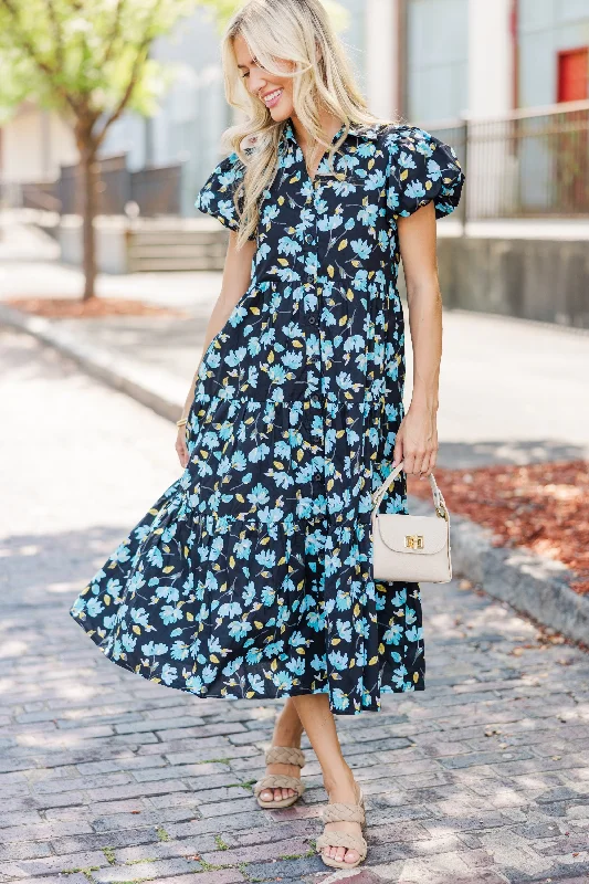 Perfect For You Black Floral Button Down Midi Dress Comfortable Empire Waist Midi Dress Perfect For You Black Floral Button Down Midi Dress Comfortable Empire Waist Midi Dress