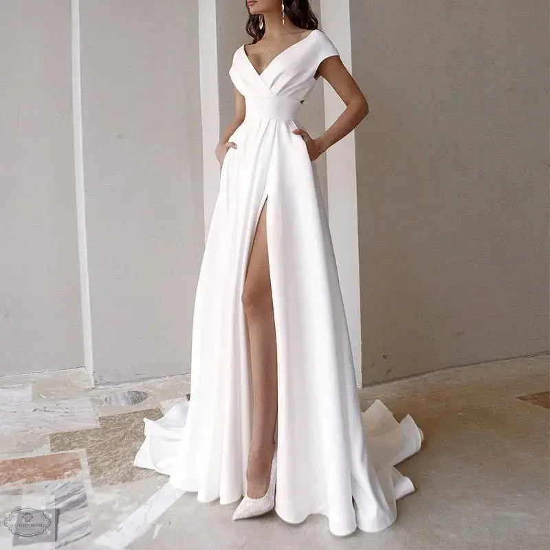 Stunning White Open Leg Maxi Dress