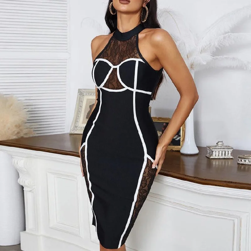 KittenAlarm - Purlie Insert Lace Sleeveless Midi Dress Fashionable Sheer Sleeve Midi Dress KittenAlarm - Purlie Insert Lace Sleeveless Midi Dress Fashionable Sheer Sleeve Midi Dress