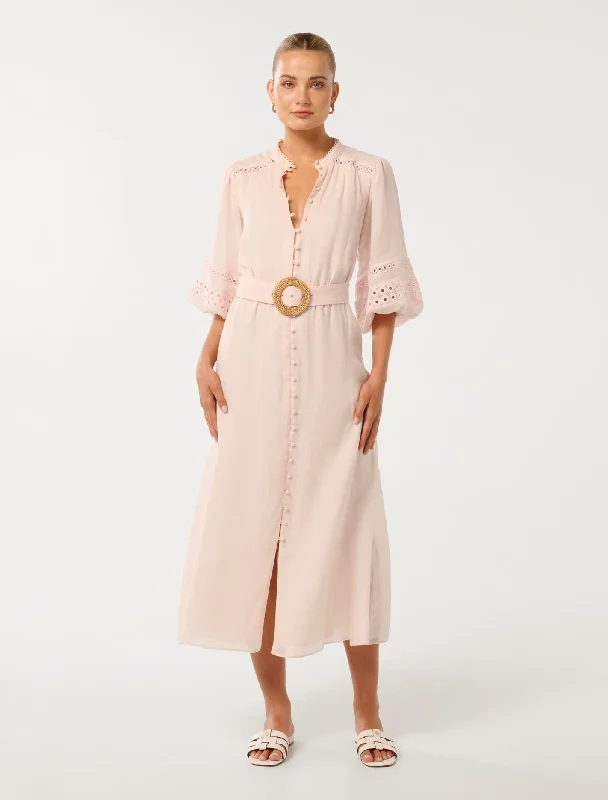 Rebecca Belted Trim Midi Dress Trendy Ruched Side Midi Dress