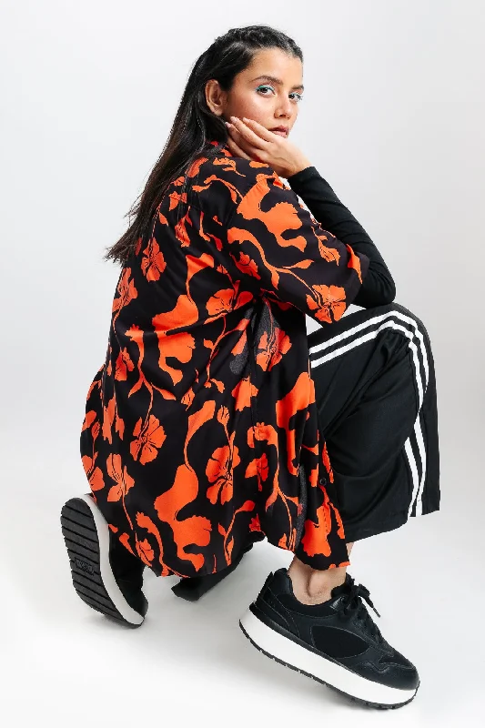 Black Printed Viscose Shirt Comfortable Short Sleeve Tee