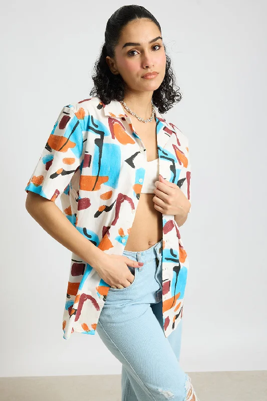 Abstract Paint Women's Resort Shirt Cozy Plain Short Sleeve