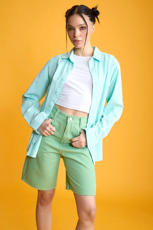 Easy Twill Mint Women's Regular Fit Shirt Casual Cotton Short Shirt