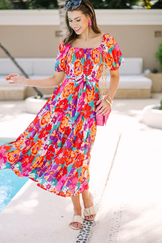Return To Me Magenta Floral Midi Dress Fashionable Pleated Midi Dress