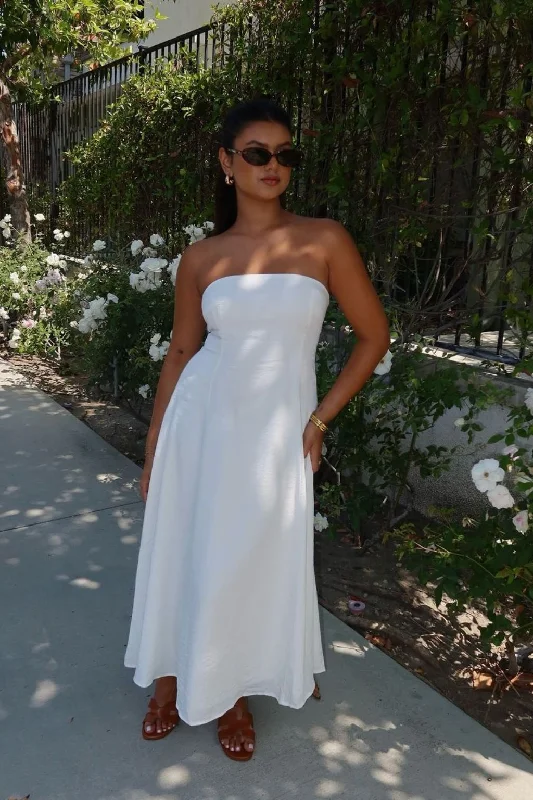 Rhodes White Linen Strapless Midi Dress