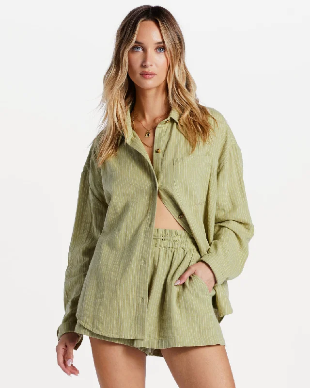 Right On Long Sleeve Shirt - Avocado 1 Trendy Turtleneck Short Shirt
