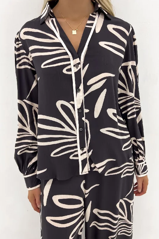 Rilee Shirt Jada Charcoal Beige Comfortable Fitted Short Sleeve
