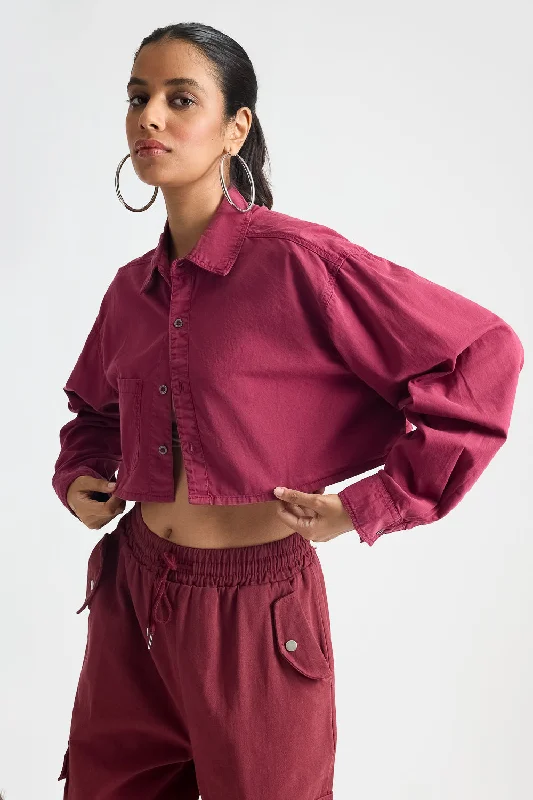 Ruby Wine Long Sleeve Cropped Shirt