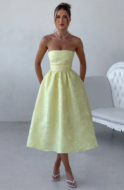 Saoirse Midi Dress - Lemon Fashionable Polka Dot Midi Dress
