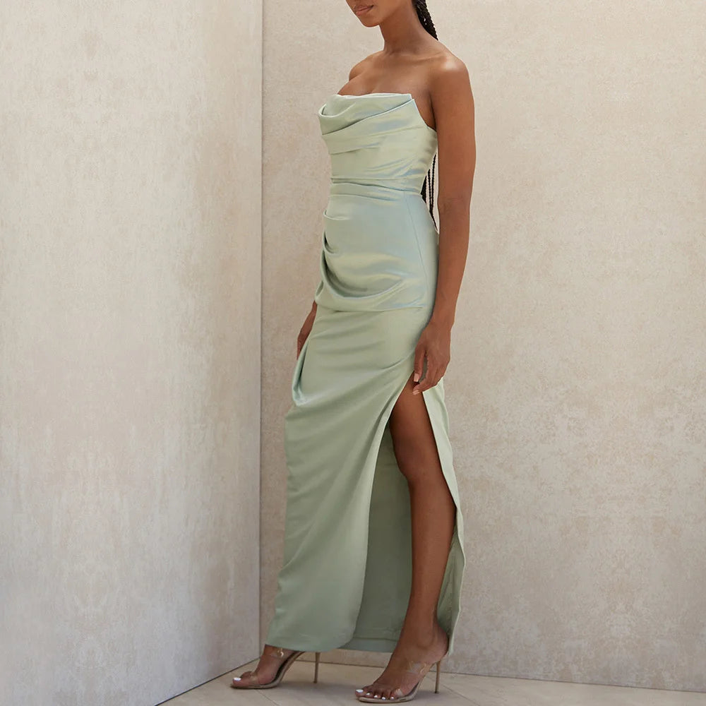 Satin Maxi Long Sexy Strapless Evening Club Party Split Backless Midi Dress Fashionable A-Line Midi Dress Satin Maxi Long Sexy Strapless Evening Club Party Split Backless Midi Dress Fashionable A-Line Midi Dress