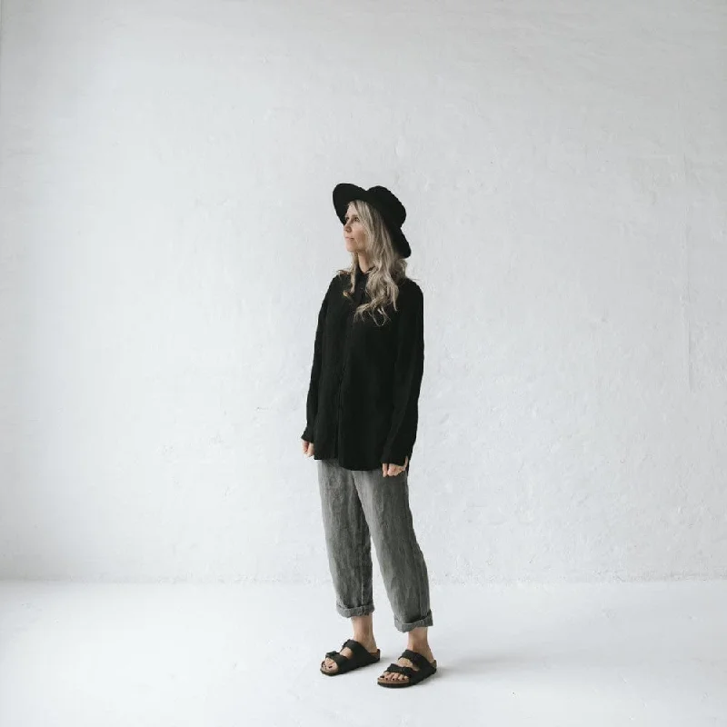 Seaside Tones Linen Long Sleeve Shirt - Black