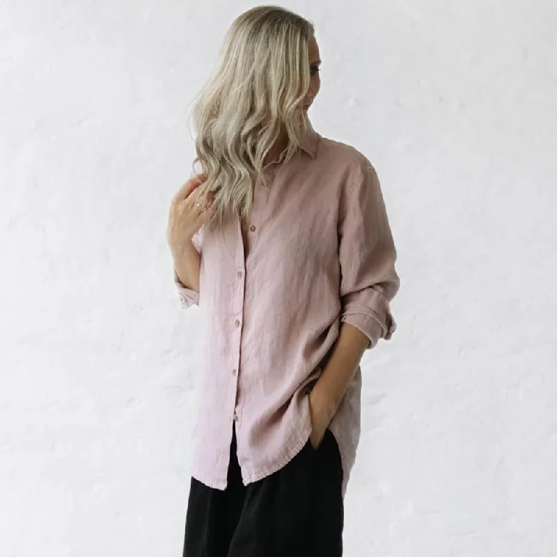 Seaside Tones Linen Long Sleeve Shirt - Dusty Pink