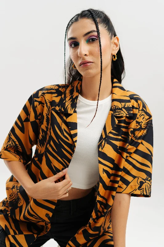 Feline Pattern Shirt Comfortable Short Sleeve Blouse