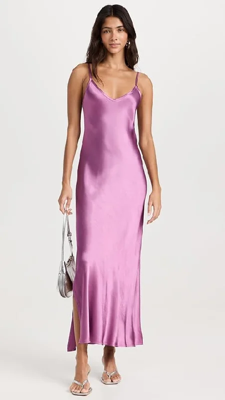 Side Slit Bias Cut Maxi Dress in Rose Mauve