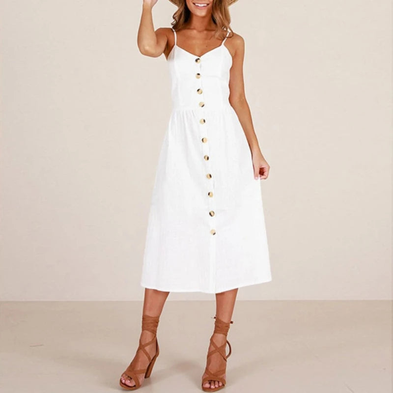 Solid Camisole Fashionable Patchwork Button Tie Midi Dresses Comfortable Sleeveless Midi Dress Solid Camisole Fashionable Patchwork Button Tie Midi Dresses Comfortable Sleeveless Midi Dress