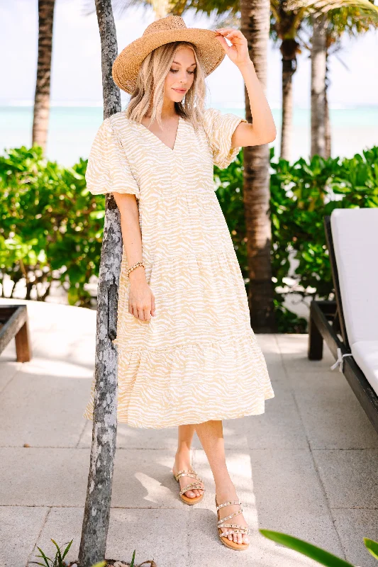 Someday Soon Lemon Yellow Zebra Striped Midi Dress Trendy Knit Midi Dress
