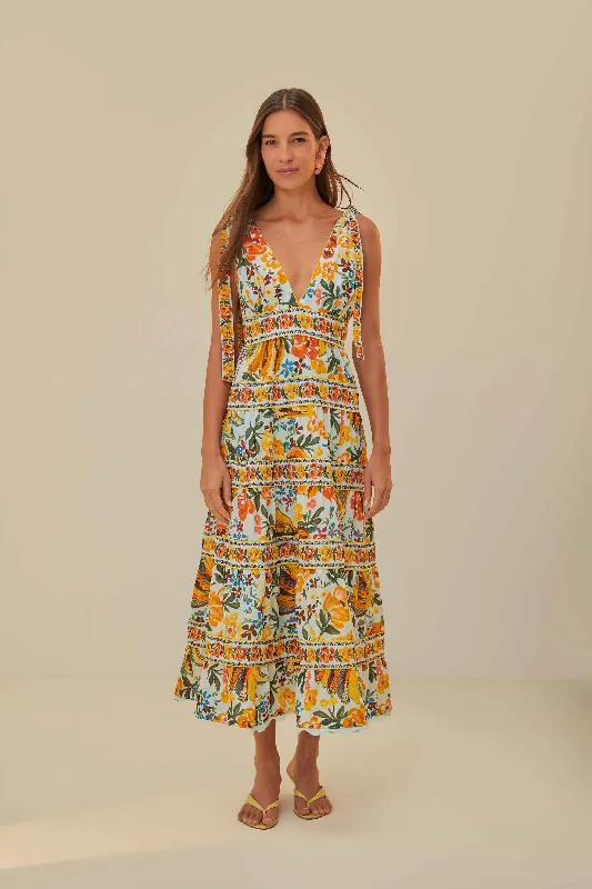 Blue Spring Bananas Midi Dress