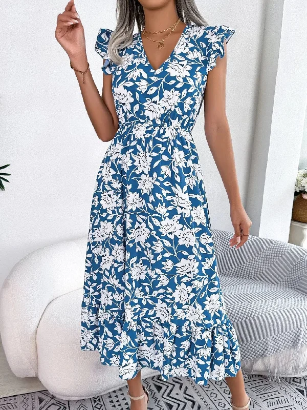 Women's Short Sleeve Floral Maxi Dress