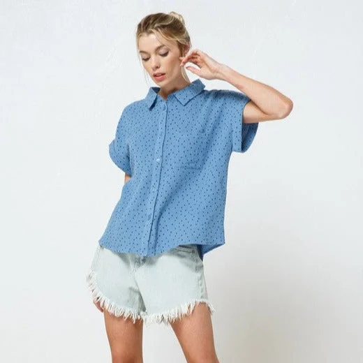 Starry Shirt (Blue) Casual Slouchy Short Sleeve