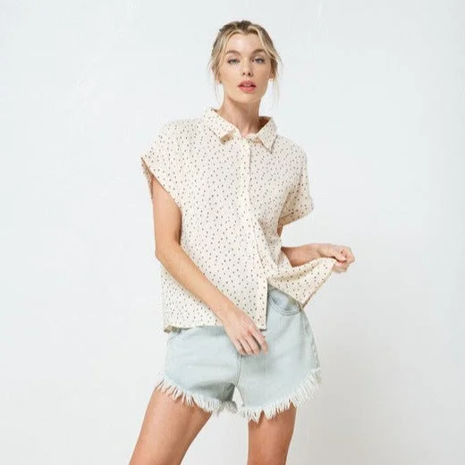 Starry Shirt (Ivory) Cozy Knit Short Sleeve Top