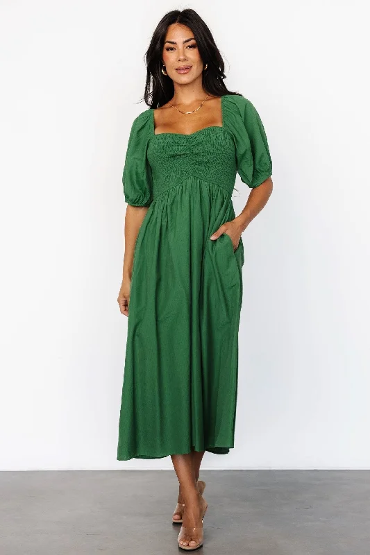 Stefania Midi Dress | Green Trendy Midi Dress with Belt