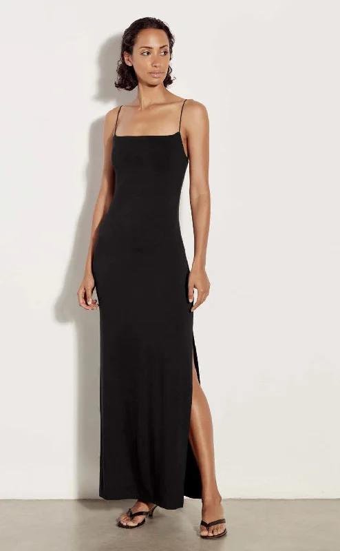 Strappy Side Slit Maxi Dress in Black