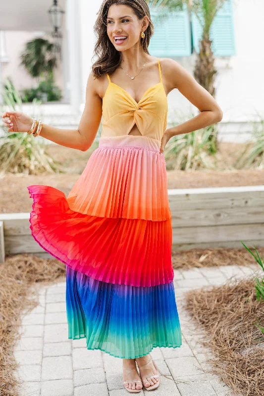 Strong Feelings Yellow Colorblock Midi Dress Classic Black Midi Dress