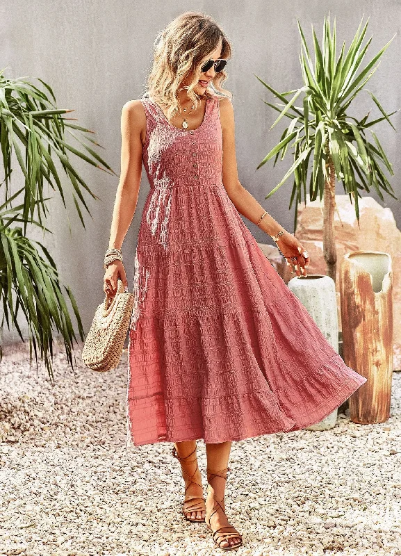 Sue A-line Sleeveless Summer Midi Dress Stylish High-Waisted Midi Dress