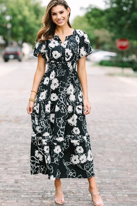 Sugarlips: Call On Me Black Floral Midi Dress Cozy Knit Midi Dress