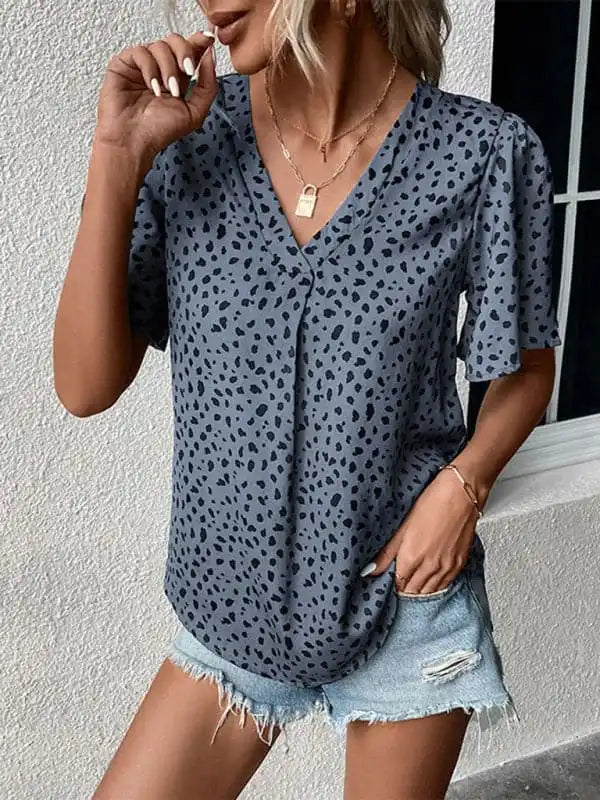 Summer New Fashion Ladies Tops Leopard Print Shirts Chic Button-Up Short Shirt