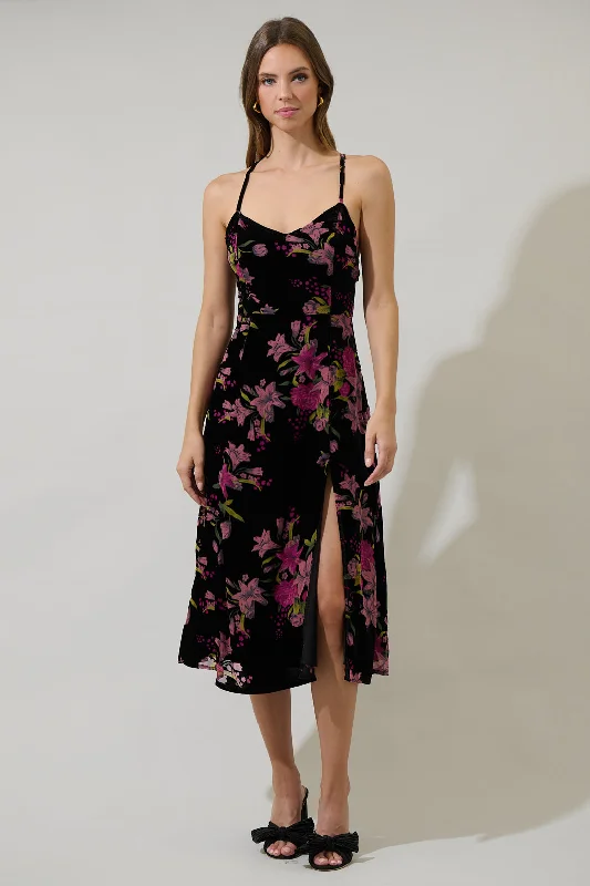 Sylvia Floral Midnight Parting Ways Midi Dress Comfortable Adjustable Strap Midi Dress Sylvia Floral Midnight Parting Ways Midi Dress Comfortable Adjustable Strap Midi Dress