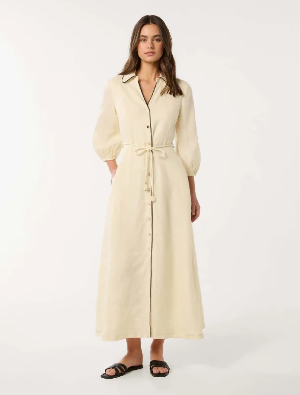Tabitha Tipped Linen Midi Dress Stylish Pleated Skirt Midi Dress