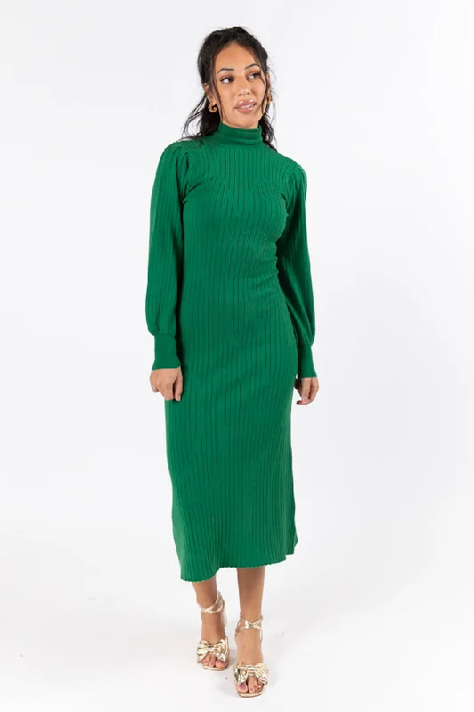 Through The Years Green Turtleneck Midi Dress