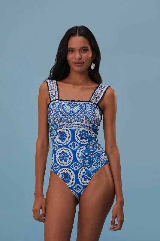 Blue Tile Dream One Piece Swimsuit Timeless Black Bikini