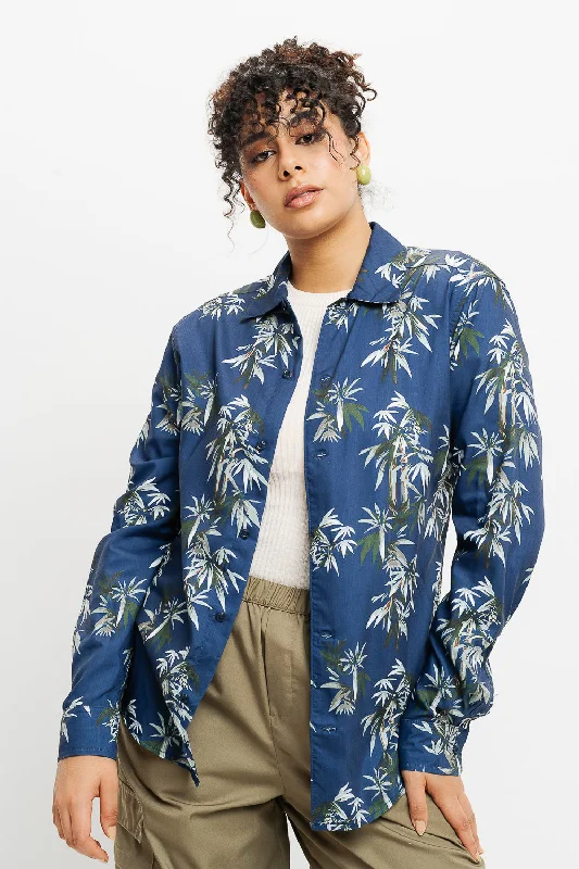 Tropical Oasis Full Sleeves Women's Shirt Trendy Ruffled Short Sleeve