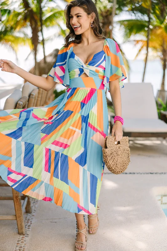 Try Your Best Orange Abstract Midi Dress Trendy Knit Midi Dress