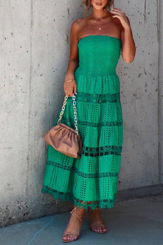 Underwood Strapless Smocked Midi Dress Elegant Satin Button Midi Dress