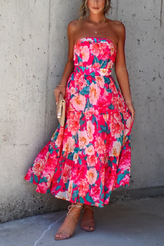 Valeria Floral Strapless Tiered Midi Dress Trendy Floral Wrap Midi Dress