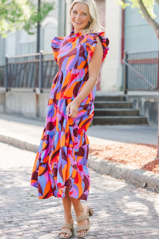 Whatever It Takes Orange Abstract Midi Dress Trendy Bodycon Midi Dress